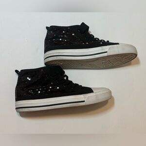 Kids Black Sequin High-Top Sneakers